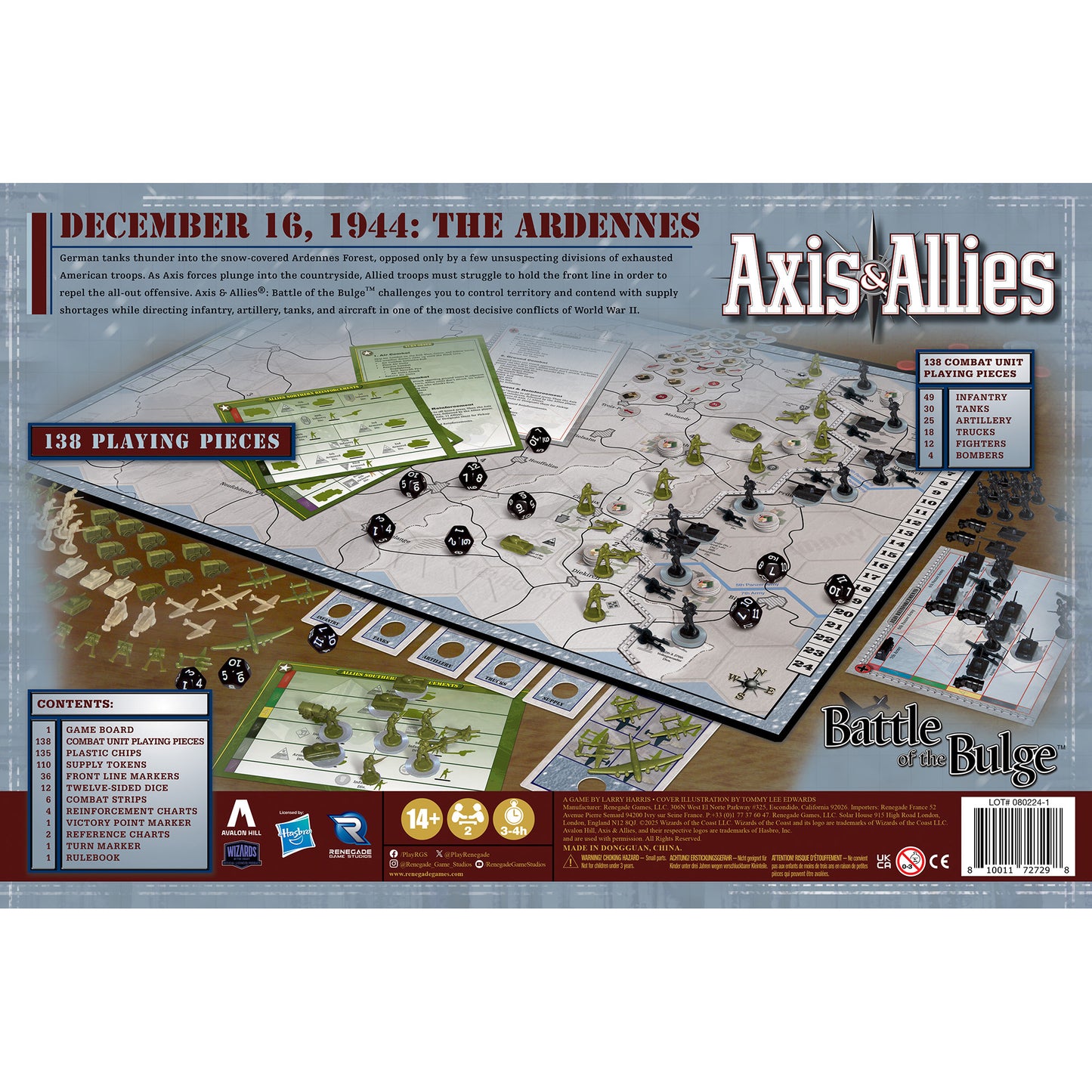 Axis & Allies Battle of the Bulge WWII strategy board game with 138 playing pieces, game board, and miniature tanks