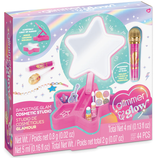 Glimmer & Glow Backstage Glam Cosmetic Studio pink star-shaped makeup stand with light-up mirror