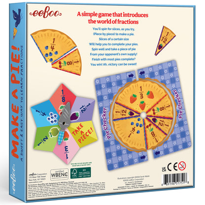 Make A Pie fraction learning game with colorful spinner wheel and pie slices for kids