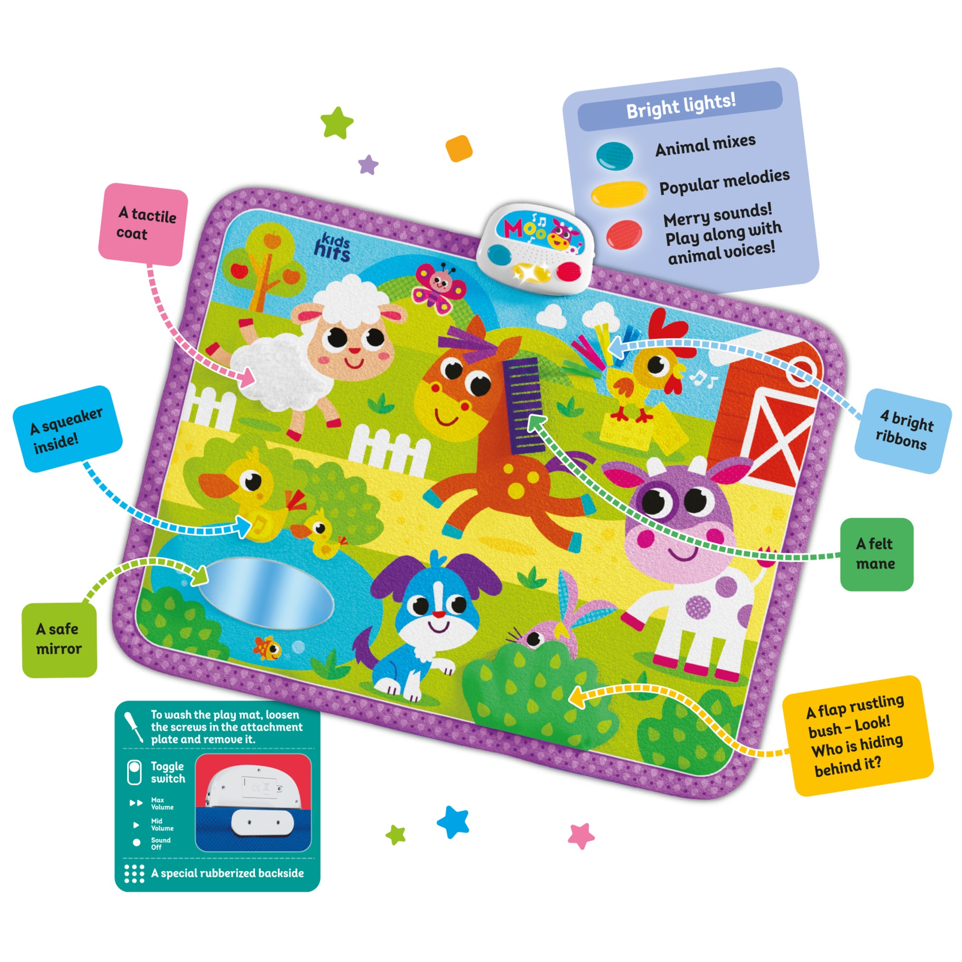 Kids Hits Touch & Play Farm Mat with lights, sounds, and tactile features for babies and toddlers