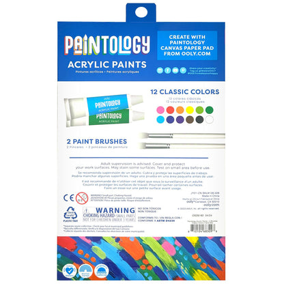 OOLY Paintology Classic Acrylic Paint Set - 12 Colors with Brushes, Ages 8+
