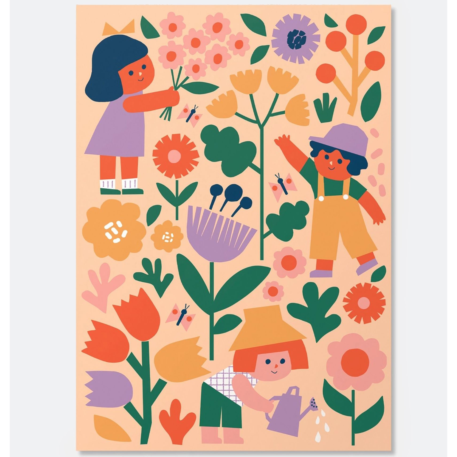 JOS Paint By Numbers - Flower Patch colorful garden illustration with children and flowers