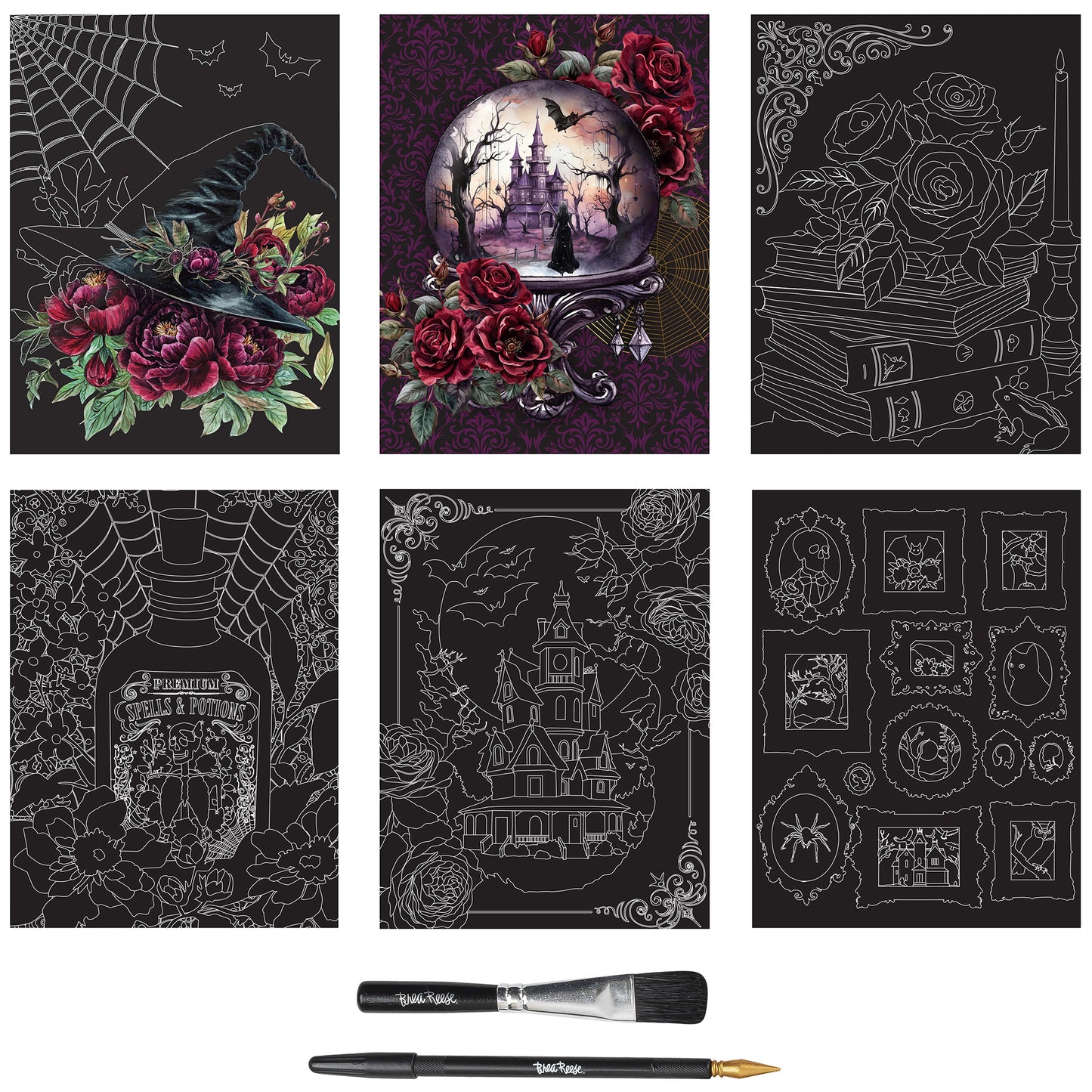 Scratch Art Paper Pad Witching Hour with 6 designs, brush and stylus tools