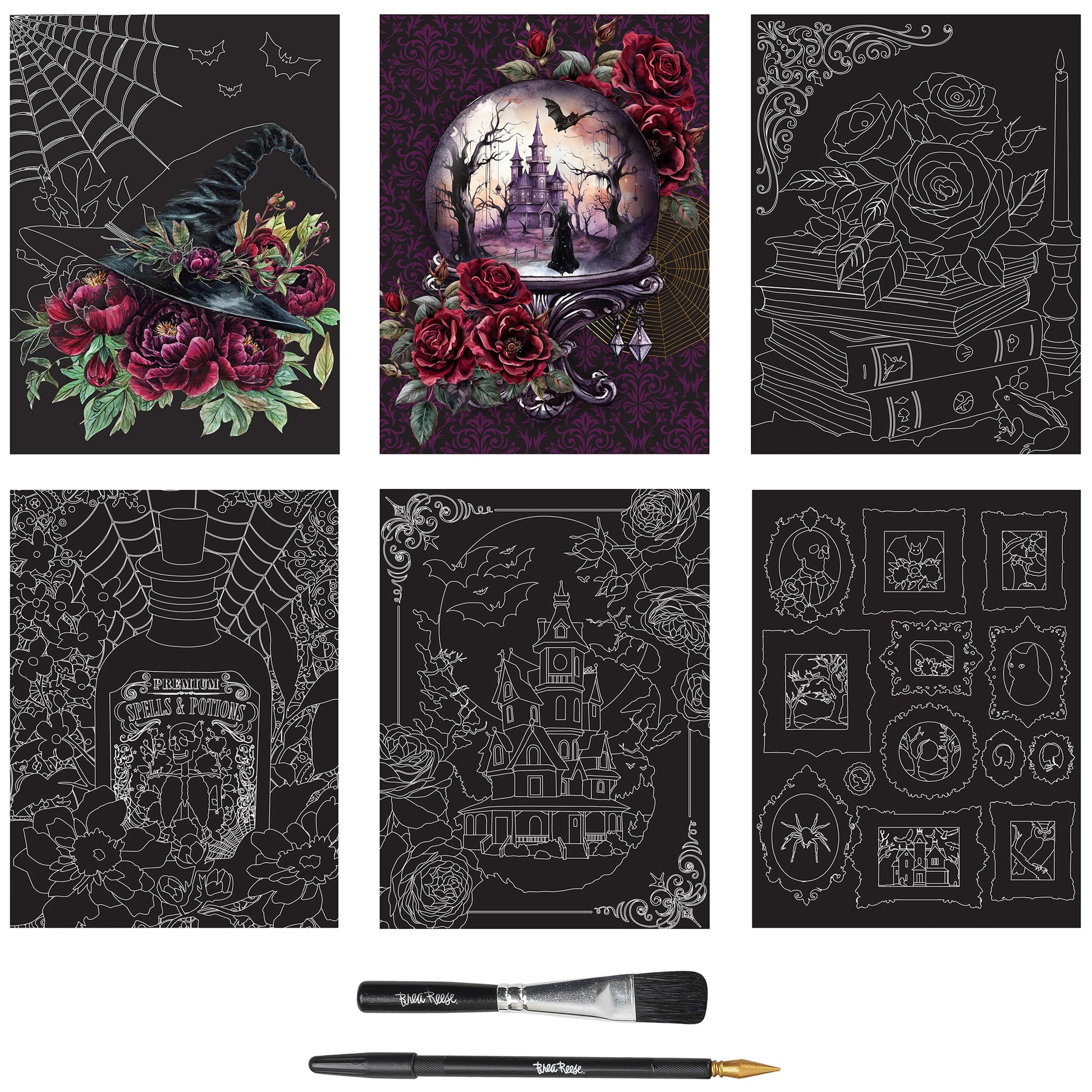 Scratch Art Paper Pad Witching Hour with 6 designs, brush and stylus tools
