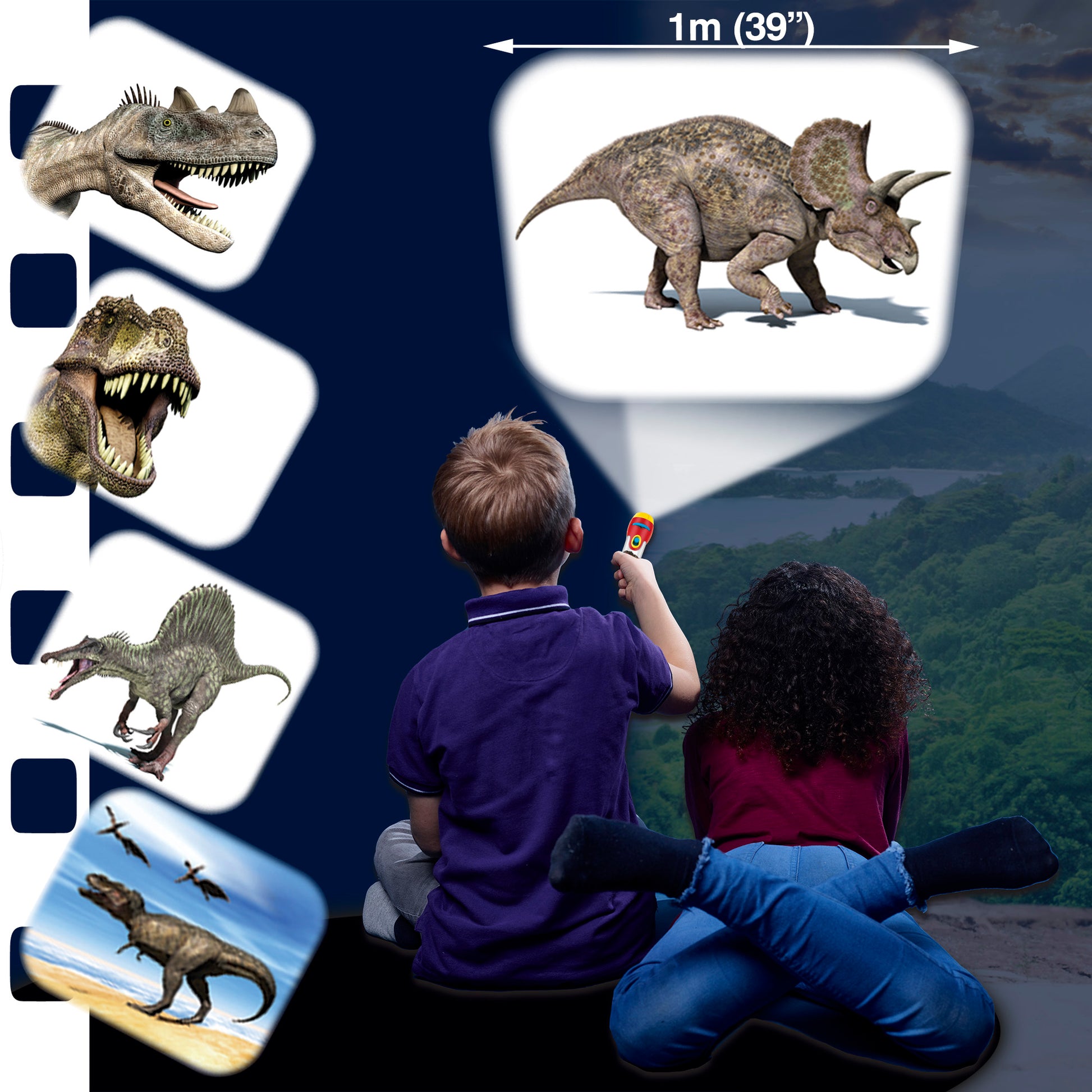 Dinosaur Torch Projector with flashlight displaying 24 dinosaur images for kids