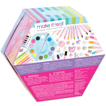 Make It Real Creative Heart Art Studio Set - Hexagon 68pc Kit for Tween Girls
