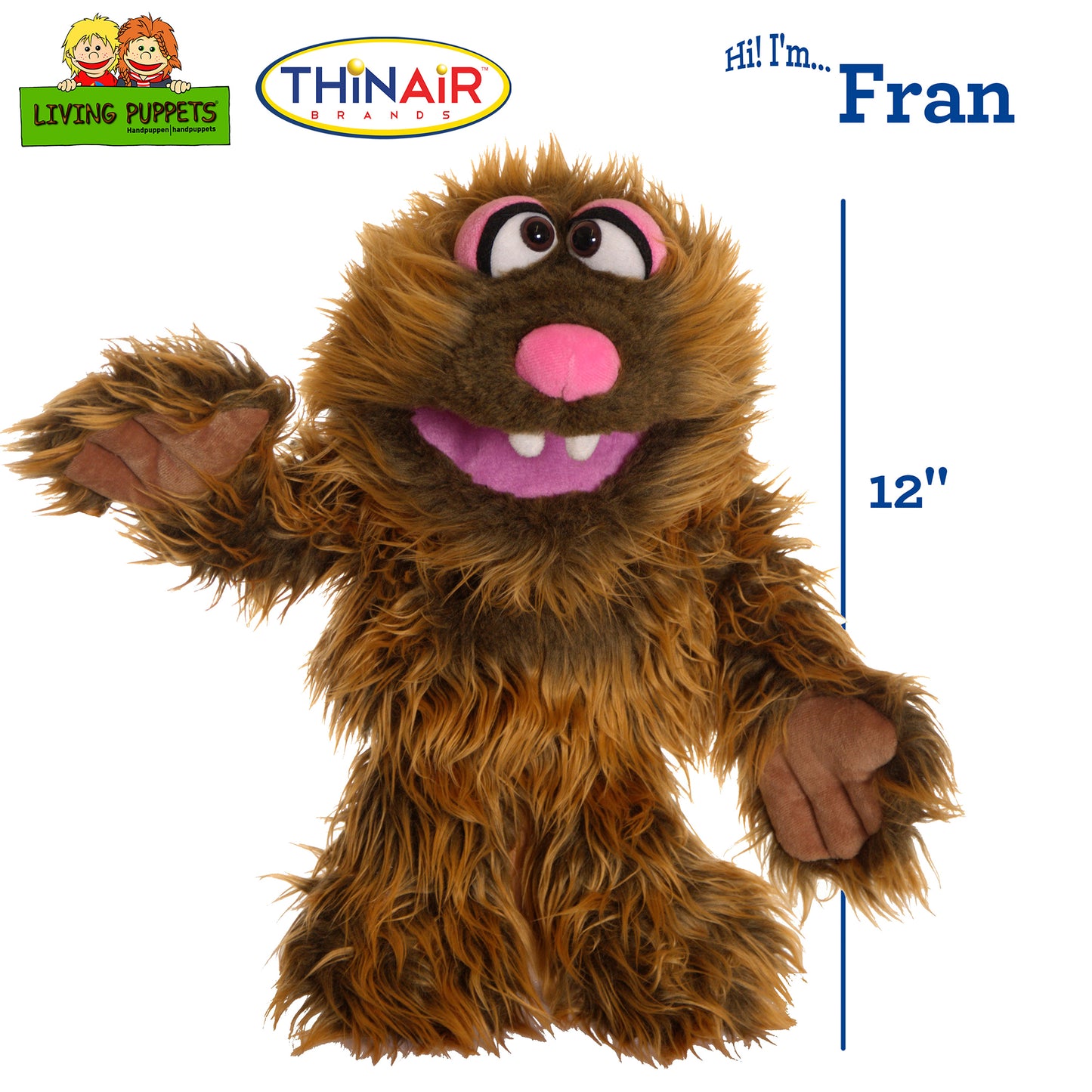 Living Puppets Fran The Friendly Brown Monster 12" Plush Hand Puppet