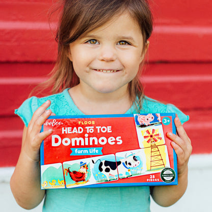 Floor Head to Toe Dominoes Farm Life set with 28 pieces featuring colorful farm animals