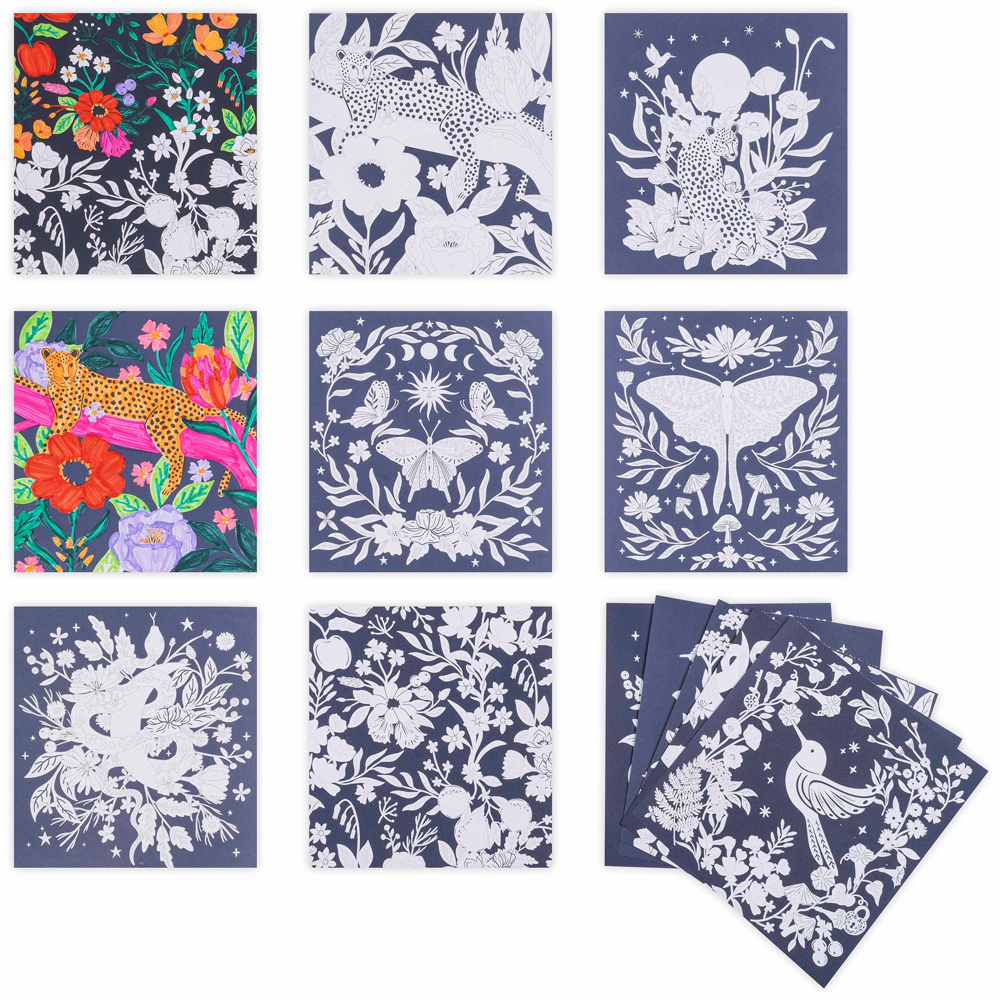 Marker Color By Number: Whimsical Botanicals activity set with colorful design sheets