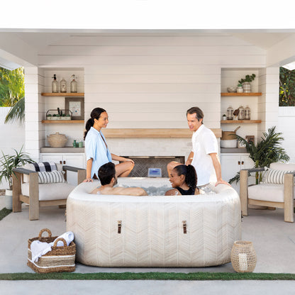 PureSpa Chevron Deluxe 4-Person Hot Tub in cream with couples relaxing