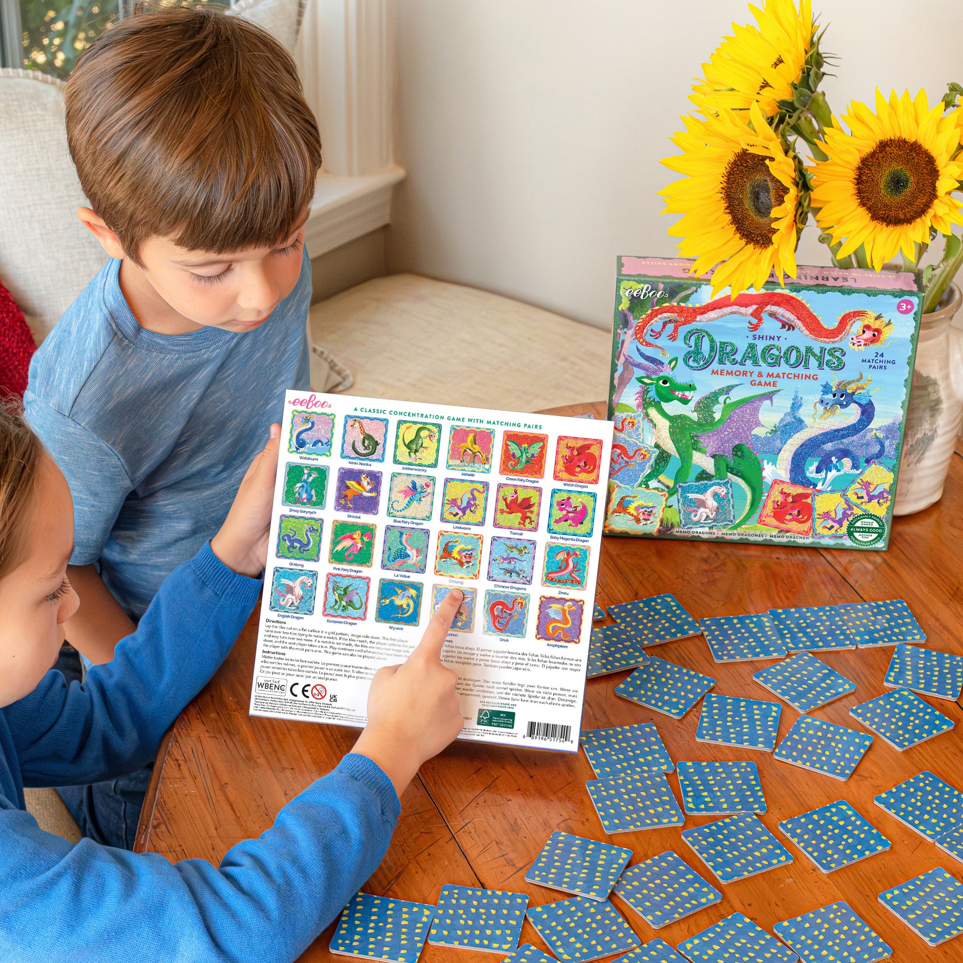 Shiny Dragons Memory & Matching Game with colorful dragon cards displayed during gameplay