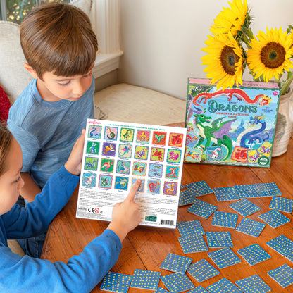 Shiny Dragons Memory & Matching Game with colorful dragon cards displayed during gameplay