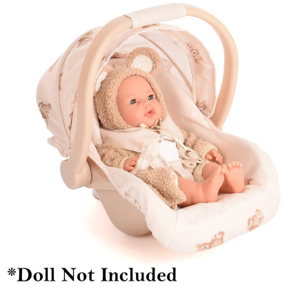 Roma Teddy Car Seat in beige with teddy bear pattern and tan fabric lining