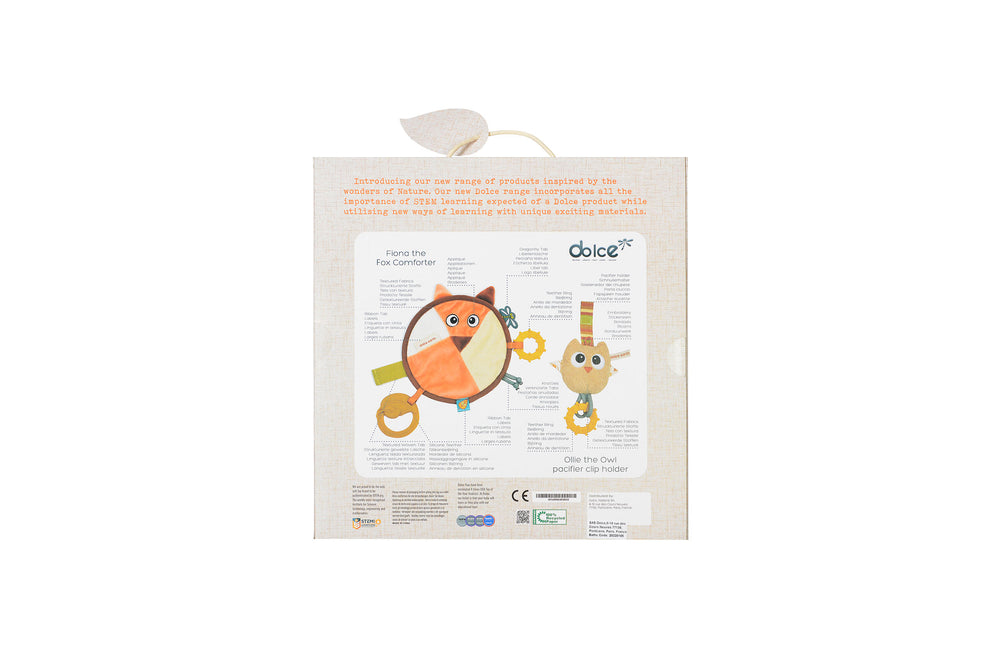 Dolce Plush Fiona Fox & Ollie Owl Comforter and Pacifier Holder Set