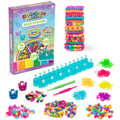 Rainbow Loom Bead Station bracelet making kit with colorful bands, beads, loom, and tools