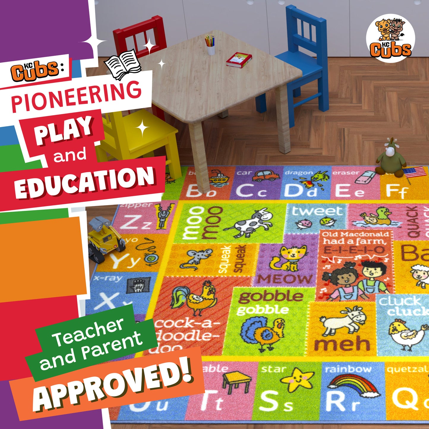 KC Cubs ABC Alphabet Educational Rug with colorful animal sounds playmat in bright multi-colors
