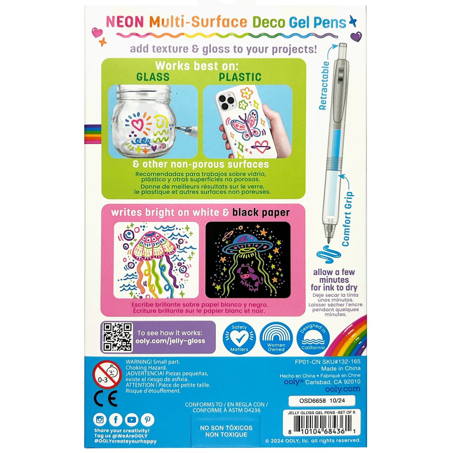 OOLY Jelly Gloss Neon Deco Gel Pens - Assorted Colors, 6-Count