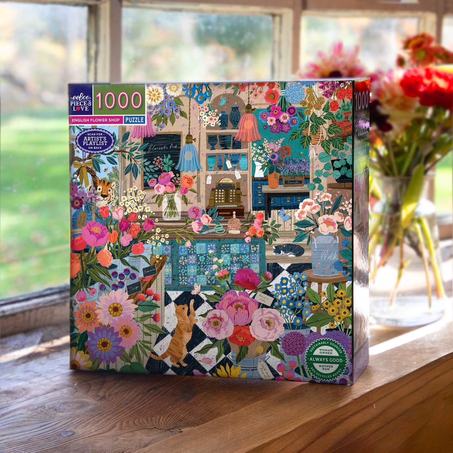 Piece&Love English Flower Shop 1000 Piece Puzzle with colorful floral design