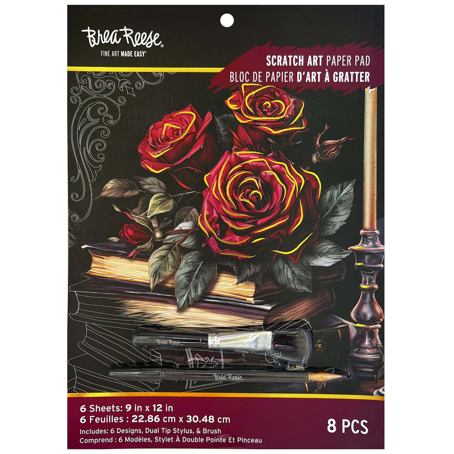 Scratch Art Paper Pad Witching Hour with roses, stylus tools, and 6 sheets