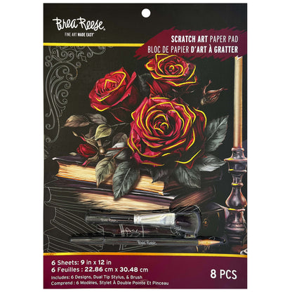 Scratch Art Paper Pad Witching Hour with roses, stylus tools, and 6 sheets