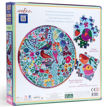 Piece&Love Four Birds Round Jigsaw Puzzle - 500 pc