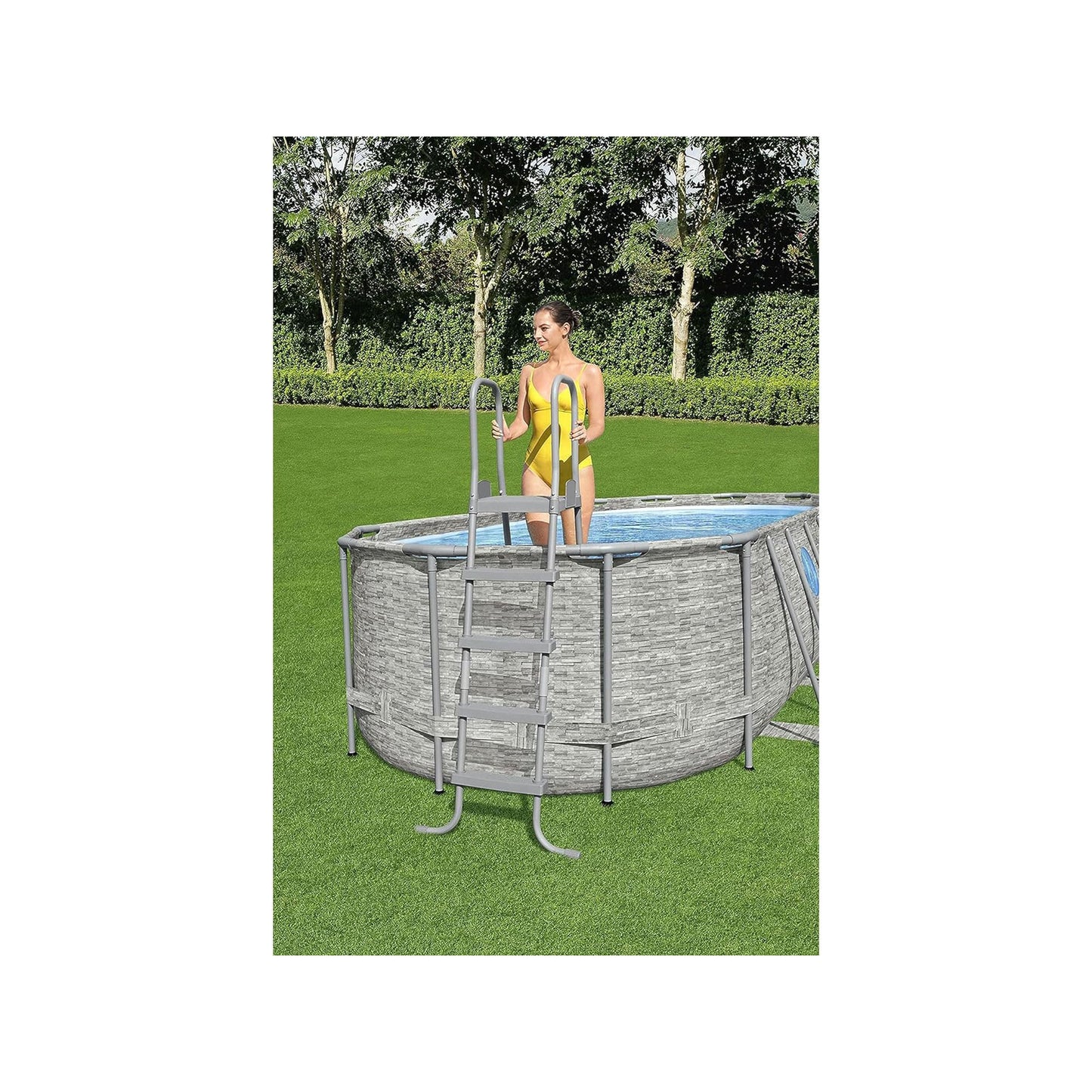 Bestway: 52" Steel Above Ground Swimming Pool Ladder No-Slip Steps