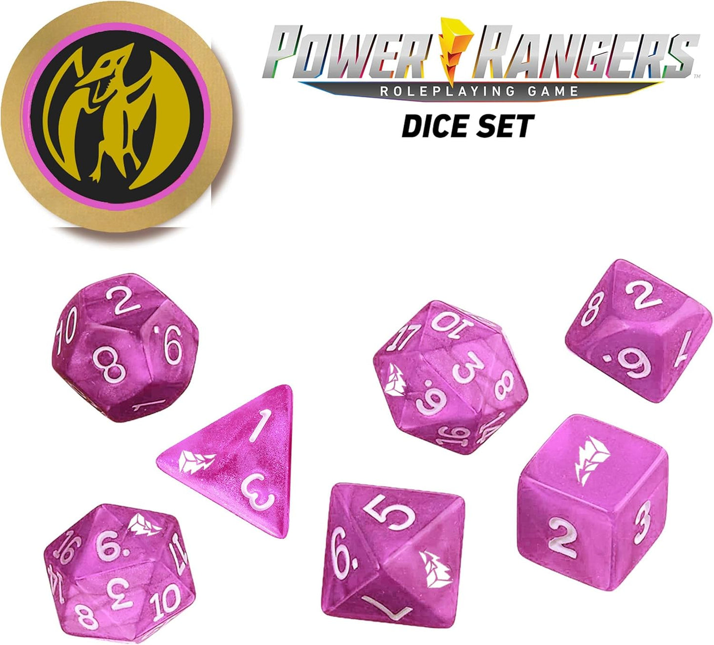 Power Rangers RPG Pink 8-Piece Custom Dice Set with Power Coin