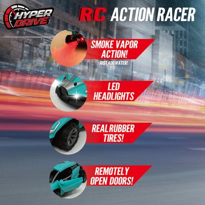 Thin Air Brands Hyper Drive RC - Teal 1:24 - Radio Control Stunt Car with Smoke Vapor