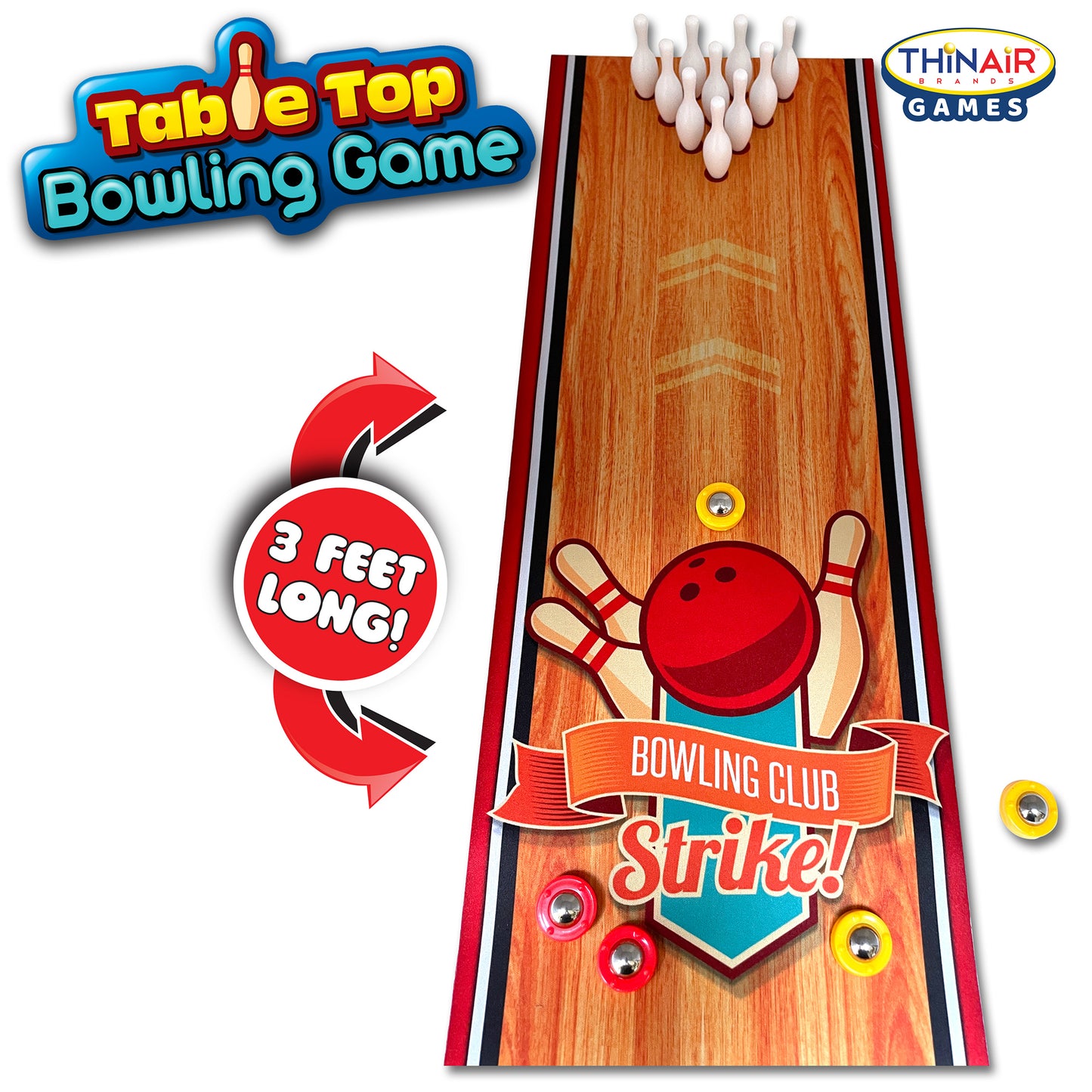 Thin Air Games Tabletop Bowling Set - Roll-Up Alley & Fun for Family