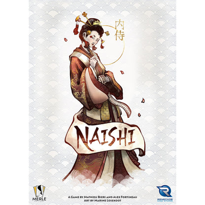 Naishi card game box art featuring illustrated woman in traditional Japanese robes against patterned background