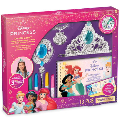 Make It Real Doodle Gems Disney Princess activity set with tiara, necklace, wand and coloring book