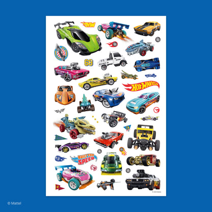 Hot Wheels Color & Sticker Fun book with 3D cover featuring colorful toy cars and vehicles