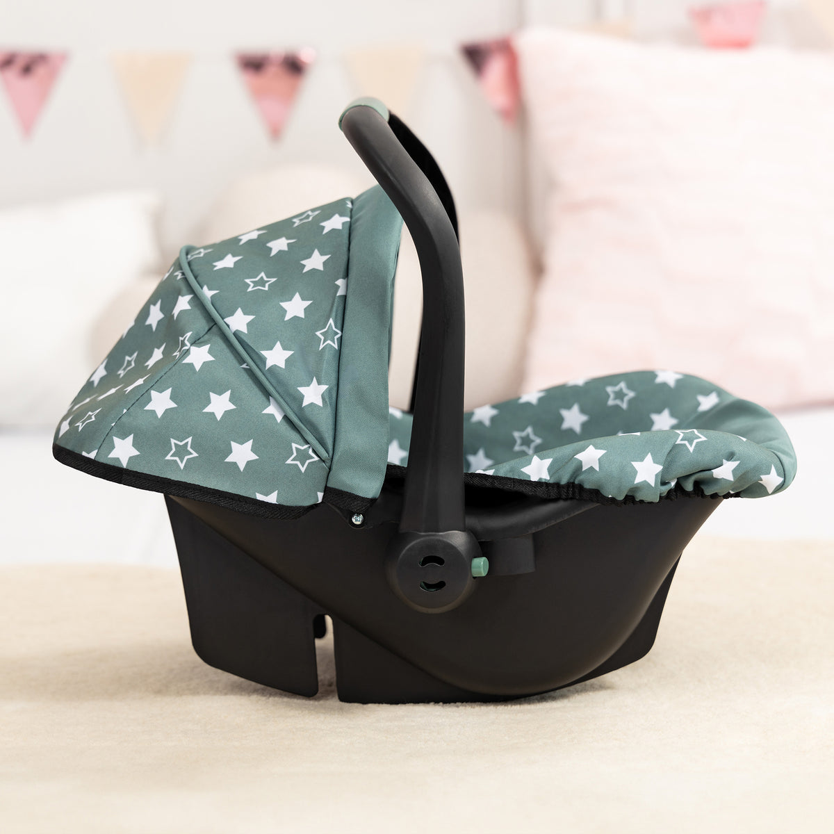 Bayer Design Deluxe Doll Car Seat with Sunshade - Pink & Black