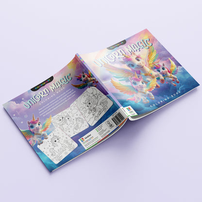 Kaleidoscope Unicorn Magic Coloring Book with rainbow winged unicorns and colorful pages