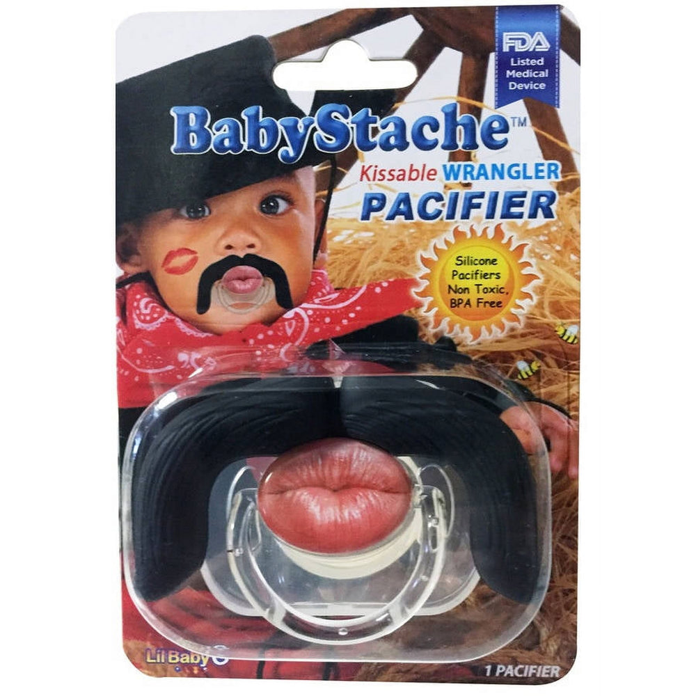 Babystache Kissable Wrangler Novelty Pacifier – Black/Brown
