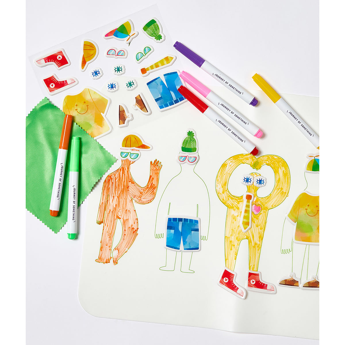 JOS Wipeable Silicone Mat - Friends with colorful markers and sticker pieces