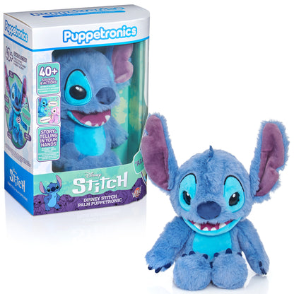 Disney Stitch Palm Puppetronic blue plush toy with 40+ sounds and actions
