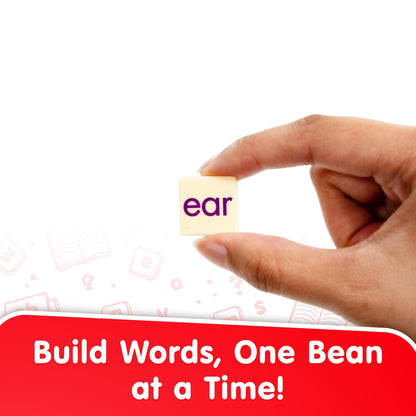 Spell the Beans word-building toy with letter bean tiles, educational learning game