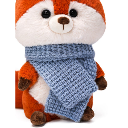 Forest Series Mini Scarf Fox 9.8" plush toy with orange and white coloring wearing blue scarf