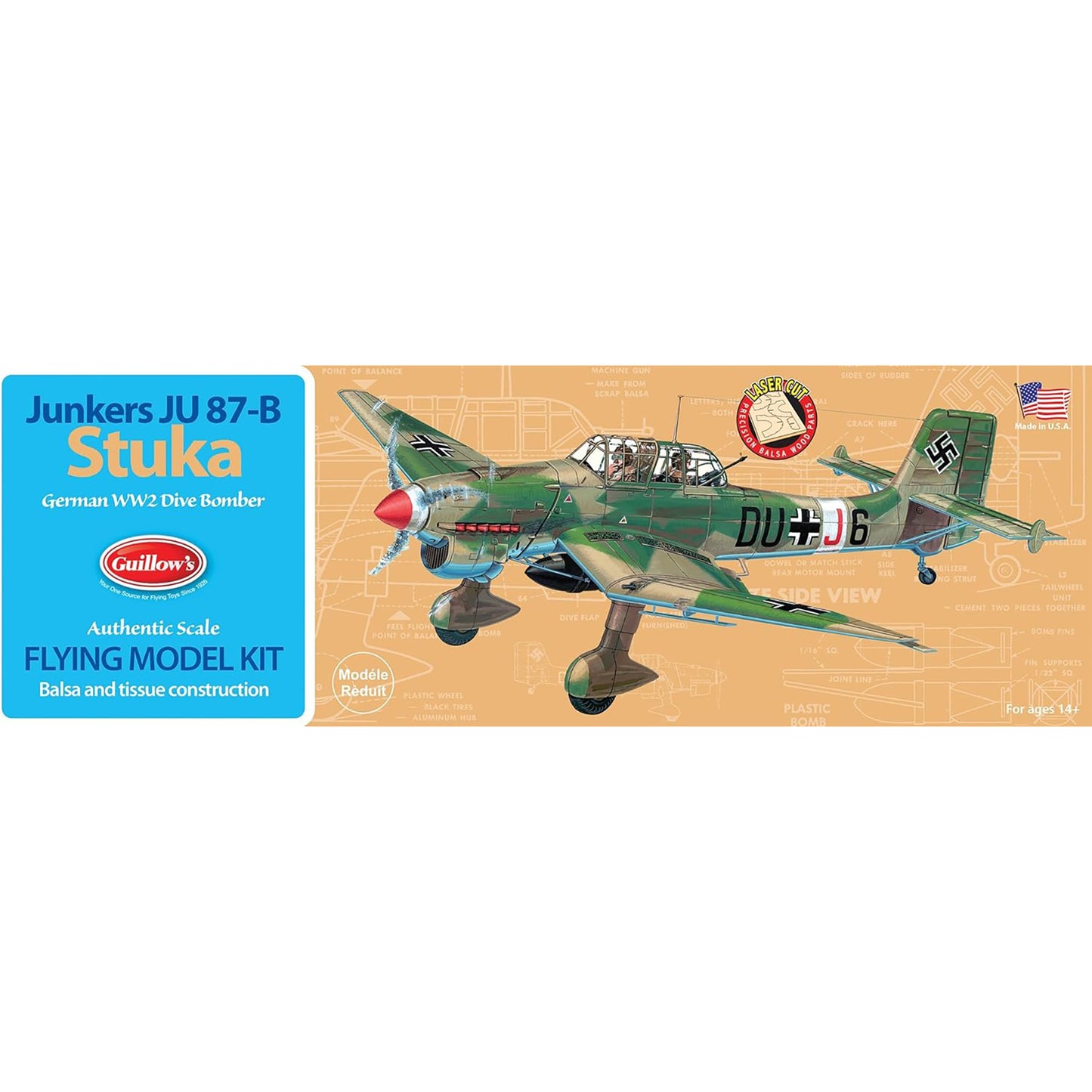 Junkers JU 87-B Stuka German WW2 Dive Bomber flying model kit by Guillows