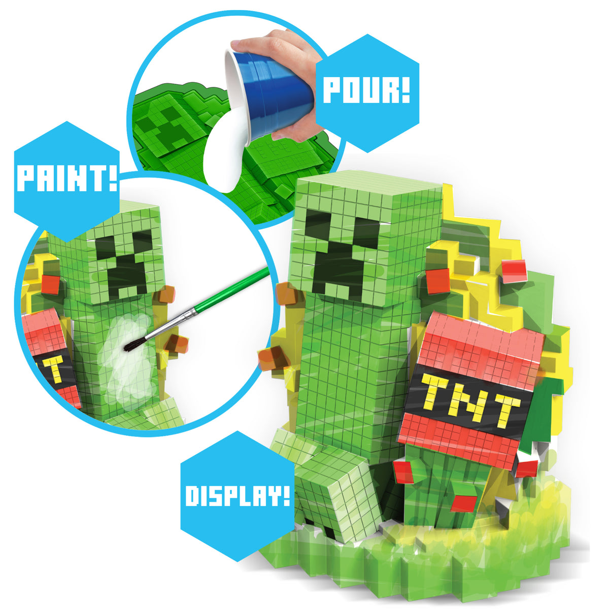 Minecraft 3-In-1 Activity Set with creeper characters, paint, pour mold, and pixel bead creation supplies