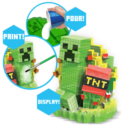 Minecraft 3-In-1 Activity Set with creeper characters, paint, pour mold, and pixel bead creation supplies