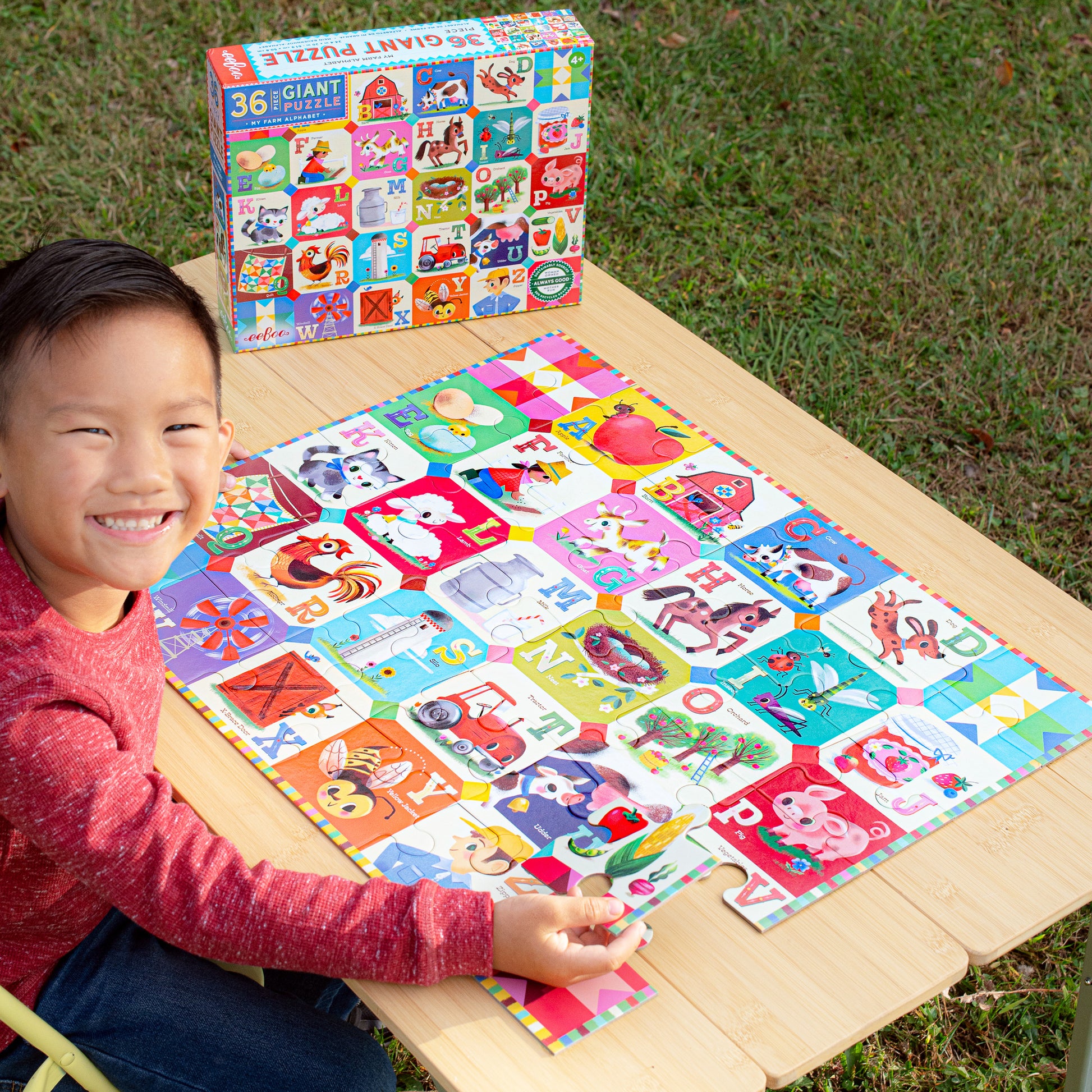 36 Piece Puzzle: My Farm Alphabet giant puzzle with colorful farm animals and letters displayed