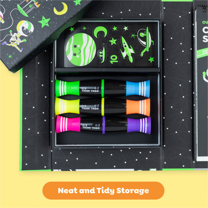 Tiger Tribe Neon Coloring Set - Outer Space Activity Kit with Markers & Stickers