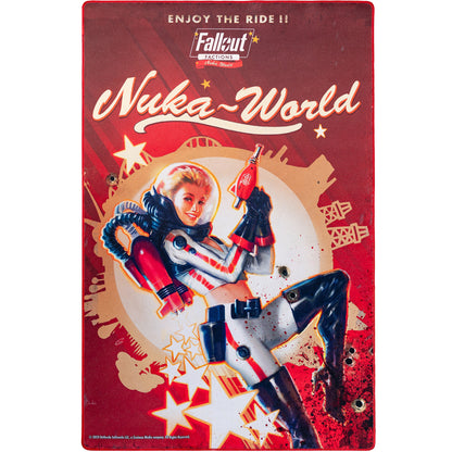 Fallout Factions Nuka-World Battle Map with retro pin-up character artwork and red theme