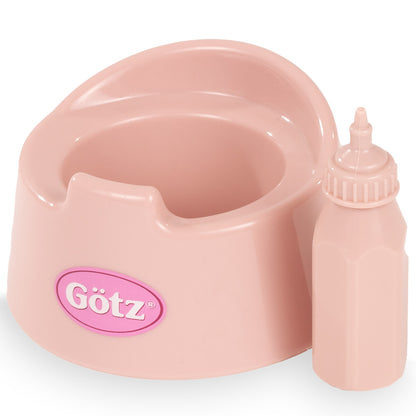 Gotz Sleepy Aquini baby doll potty set with pink potty chair and bottle
