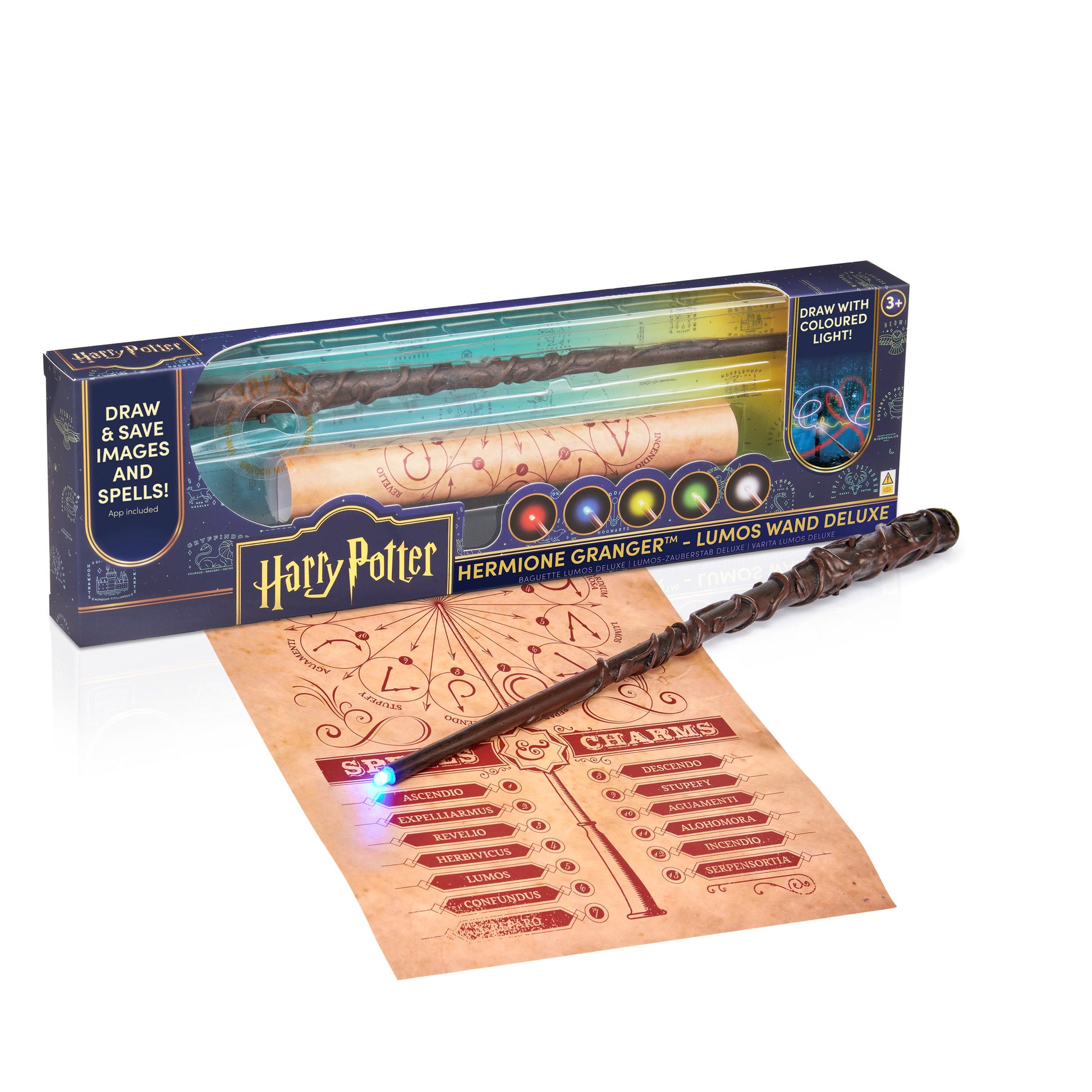 Hermione Granger Lumos Wand Deluxe with interactive drawing pad and colored light effects
