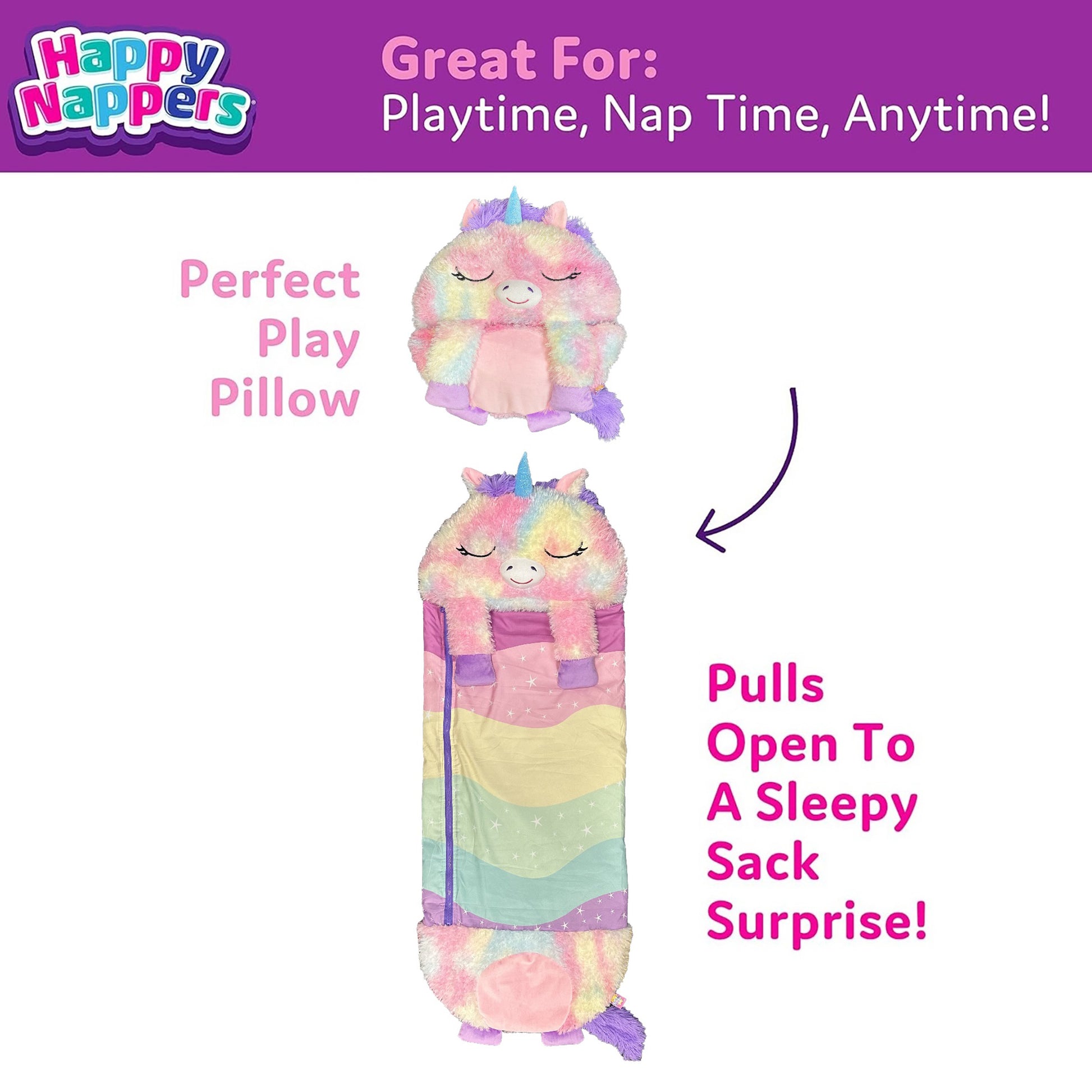 Happy Nappers Rainbow Unicorn pillow transforms into sleepy sack, multicolor