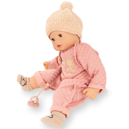 Gotz Maxy Muffin Little Bear 16.5 inch baby doll in pink outfit with cream hat
