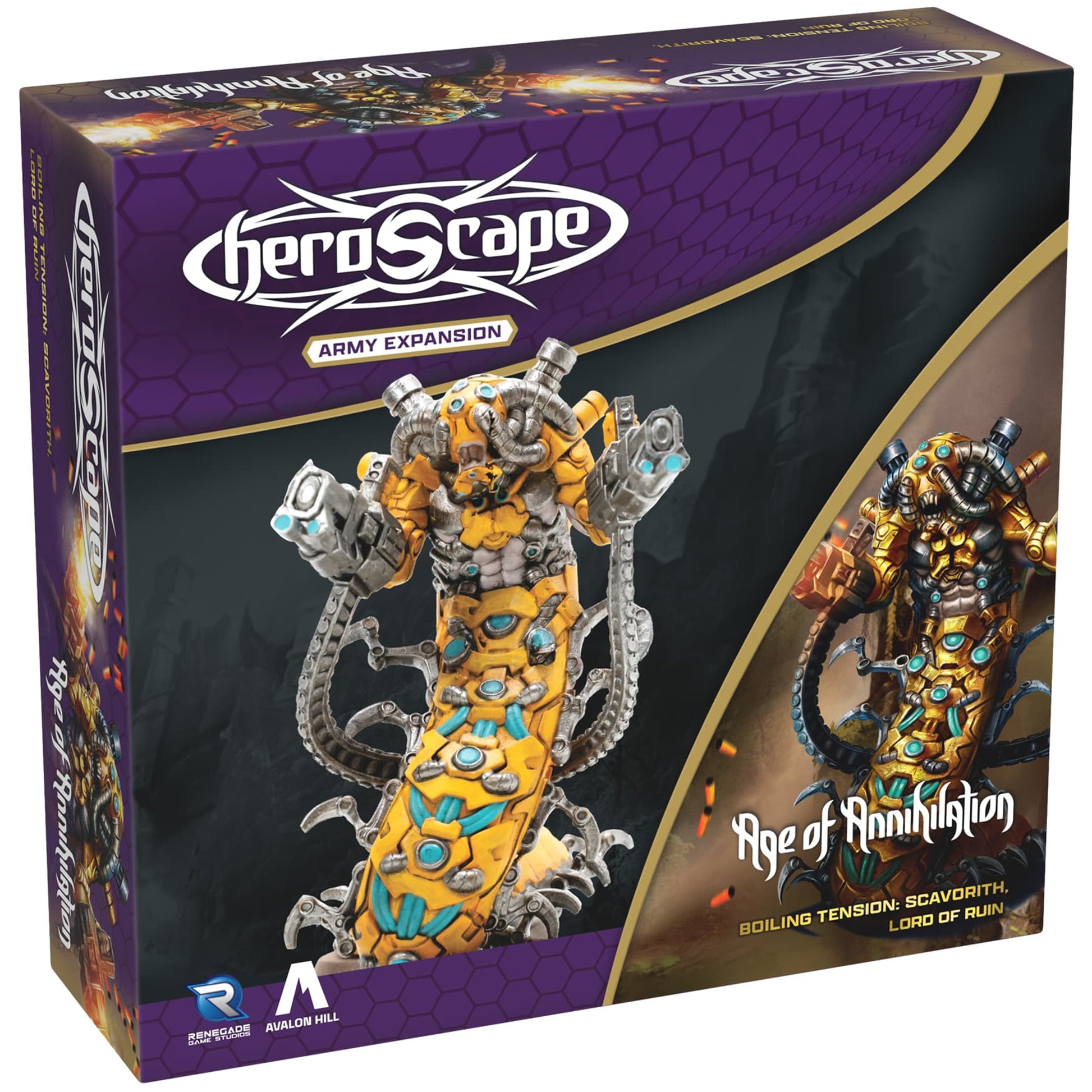 Heroscape Scavorith Lord of Ruin Army Expansion with yellow and gold armored figure